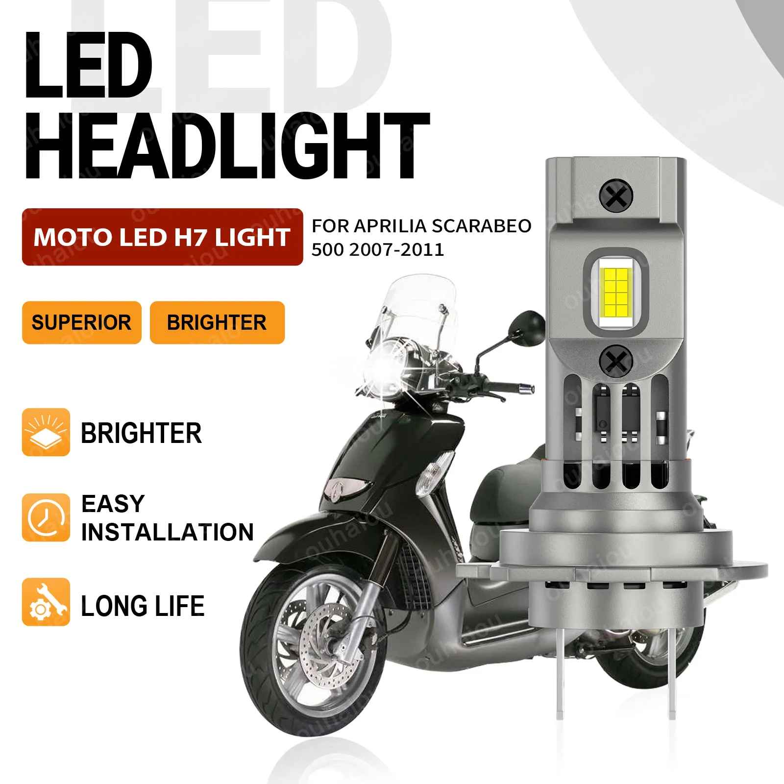 

For Aprilia Scarabeo 500 2007 2008 2009 2010 2011 High Bright Motorcycle H7 LED Headlight Bulbs Headlamp 6000K CSP 3570 Chip