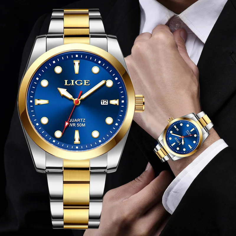 

LIGE Top Brand Luxury Mens Watches 5ATM Waterproof Ultra Thin Date Clock Male Steel Strap Casual Quartz Watch Men Wrist Watch