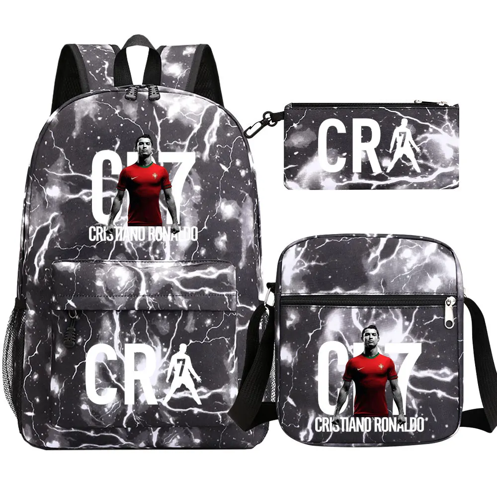 Football CR7 Backpack 3pcs/Set Cartoon School Bags for Teenagers Travel Outdoors Waterproof Schoolbag Children Boy Girl