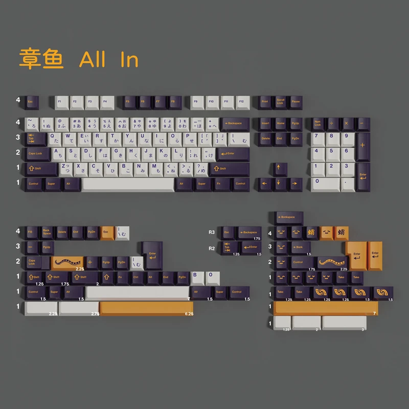 1 Set GMK Tako Keycaps PBT Dye Subbed Key Caps Cherry Profile Keycap For MX Switch Keyboard Alice Double B Split 7U Spacebar
