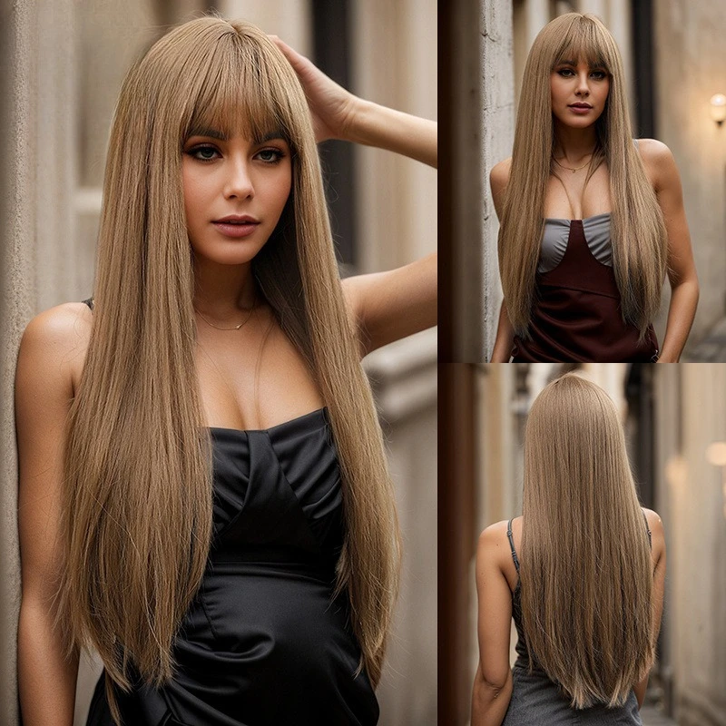 

Hot-selling full-head wig female supple and easy to take care of brown air bangs