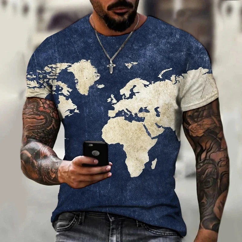 3D Printed World Fashion Map T Shirt Men's Harajuku Pattern Tees Summer Street Loose T-Shirts Short Sleeves Round Neck Tops view 3