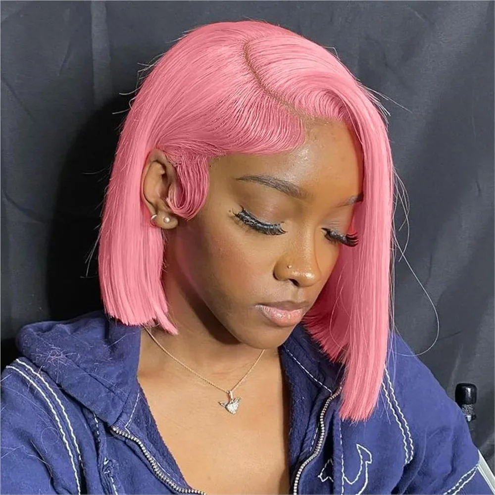 

Rose Pink Short Bob Wig Human Hair for Black Women 13x4 Straight Lace Front Wigs Human Hair Pre Plucked 180% Density 12 Inch