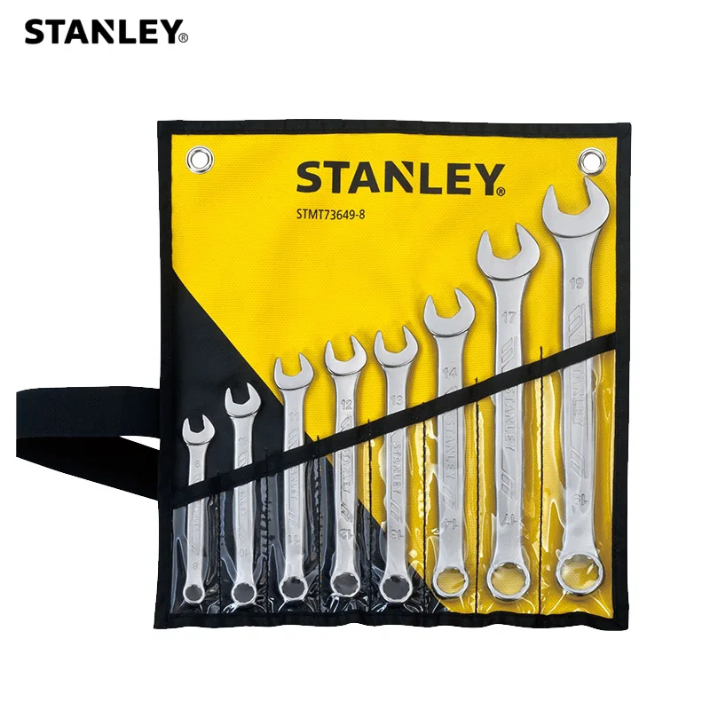 Stanley-Juego de llaves inglesas de combinación mate antideslizante/juego de llaves métricas, kits de herramientas de reparación mecánica de