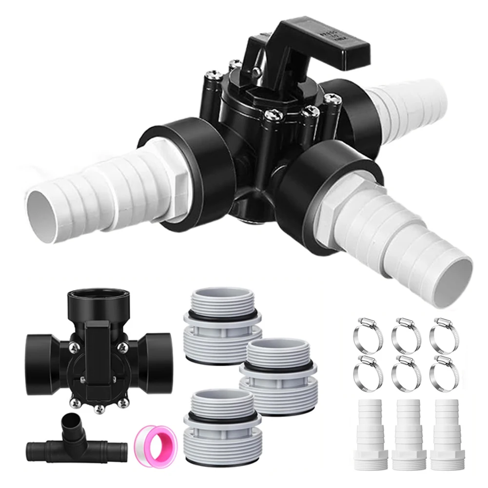 3 Way Swimming Pool Bypass Set Reliable and Adjustable Diverter Valve with Stop Function Hose Conversion Kit for Replacement