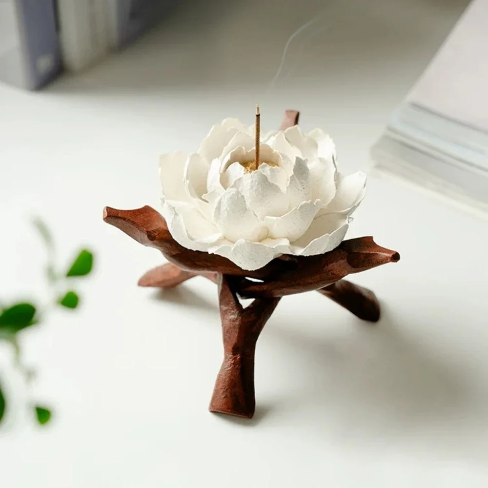 Ceramic Handmade Camellia Incense Holder Hand Pinched Indoor Decor Incense Base for Stick Incense Home Aromatherapy Ornament