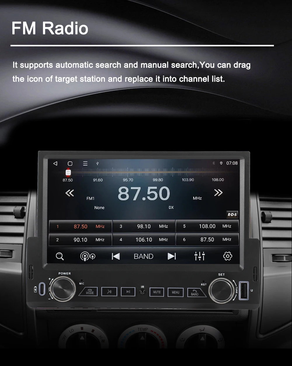 راديو ستيريو للسيارة 7 بوصة 1 din راديو واحد Din مع Apple Carplay وAndroid Auto Bluetooth Car Audio 1Din Mp5 Car Player