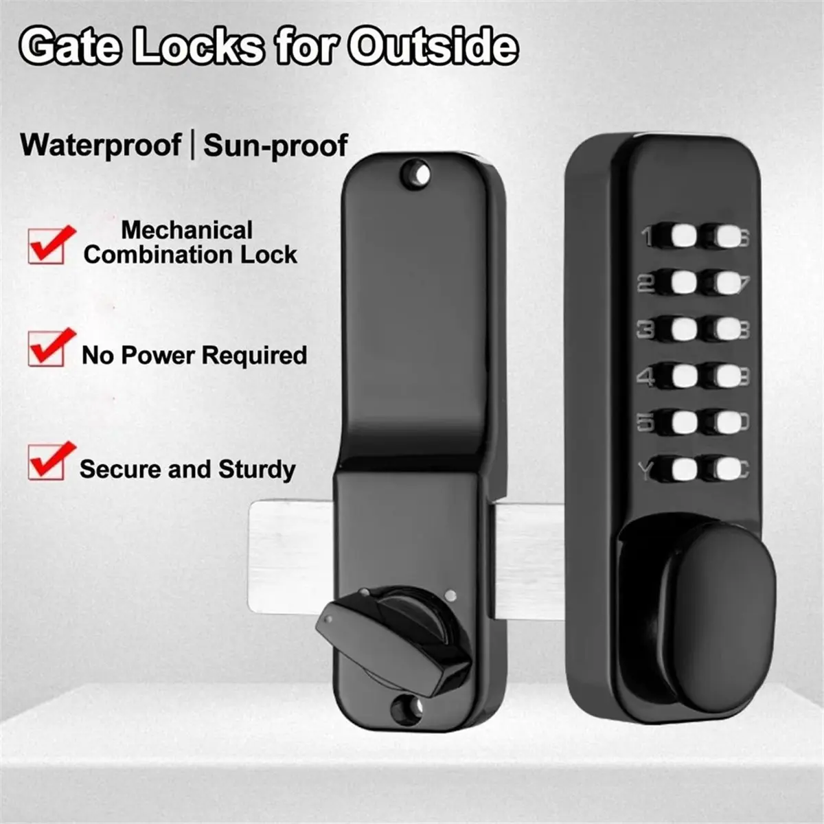 Keyless Gate Locks for Outdoor Fence, Mechanical Keypad Lock, for Outdoor Gate, Patio, Garage, Bidirectional Install