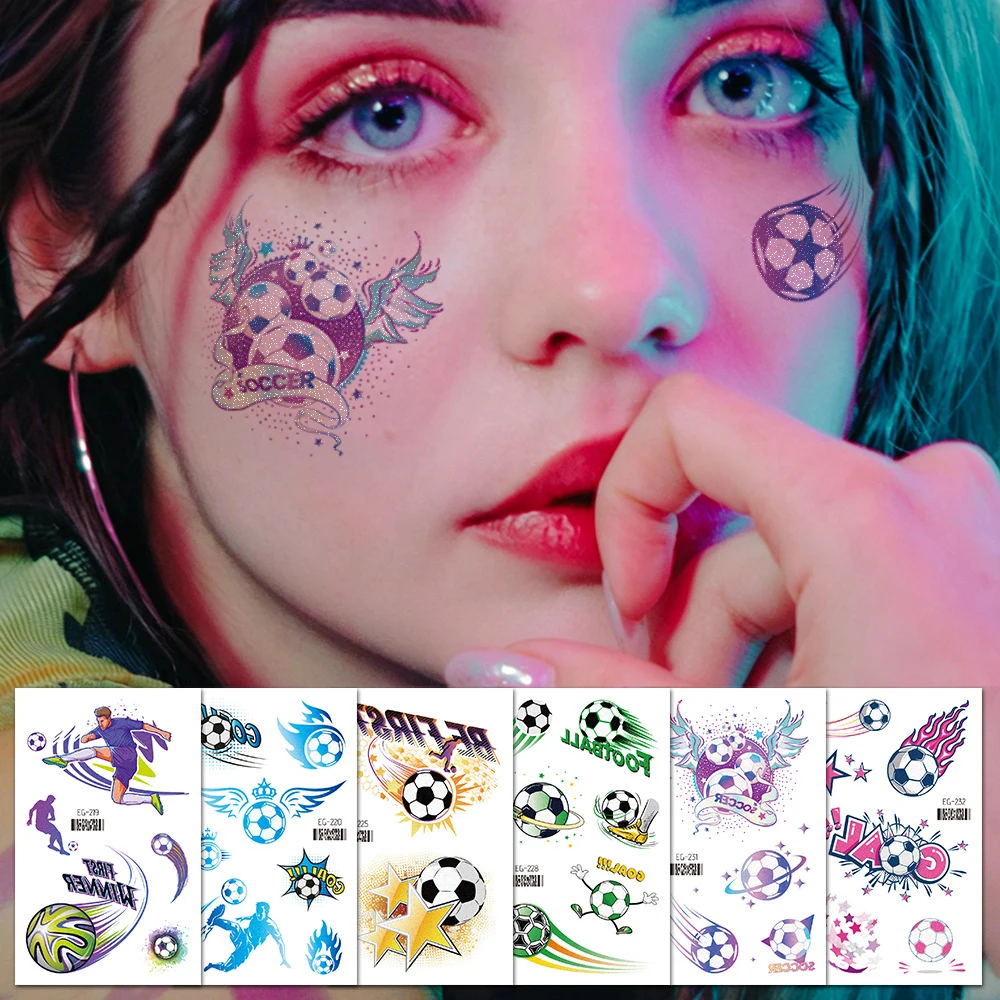 

New Glitter Temporary Tattoo Stickers Football Soccer Ball Competition Sports Meeting Bling-Bling Face Funny Sticker Party Gift