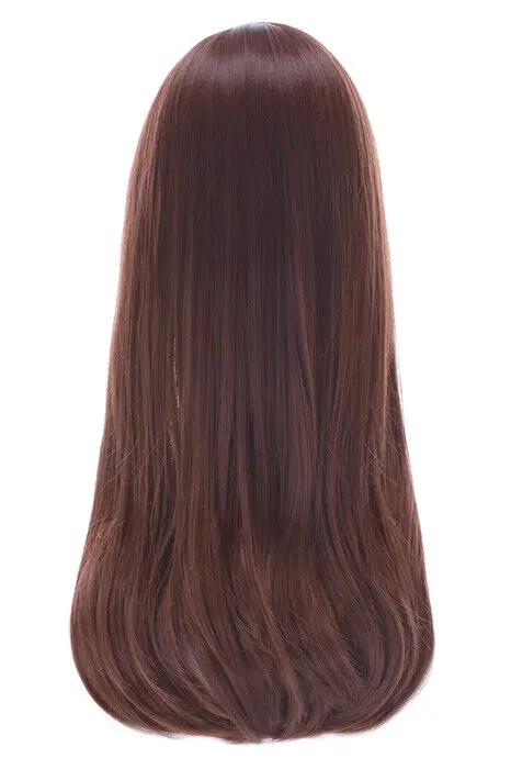 Hana Song Wig Cosplay sintetis coklat, poni lurus sedang panjang 60cm