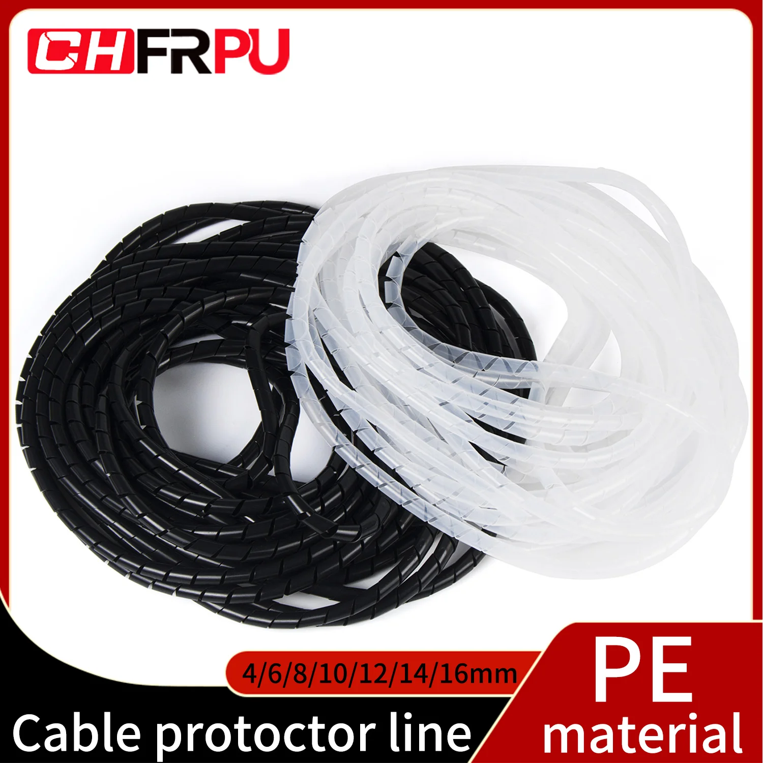 

Spiral cable organizer wrap tube 4-16mm Cables sleeve winding pipe White/Black Wire Organize Cable Protection sleeve cover tube