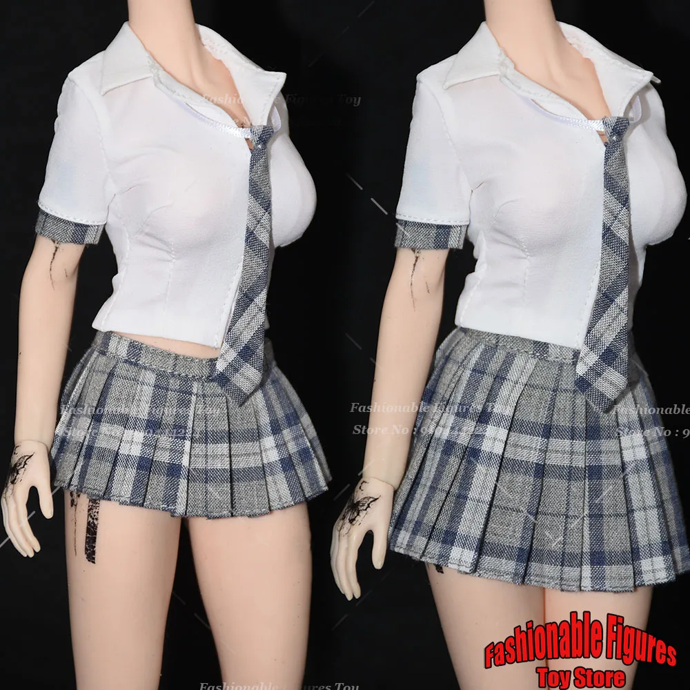 1/6 Piccante Ragazze Scuola JK Uniforme Aderente Camicia Bianca Mini Gonna Scozzese Vestito Per 12 "Donne Soldato Action Figure Corpo