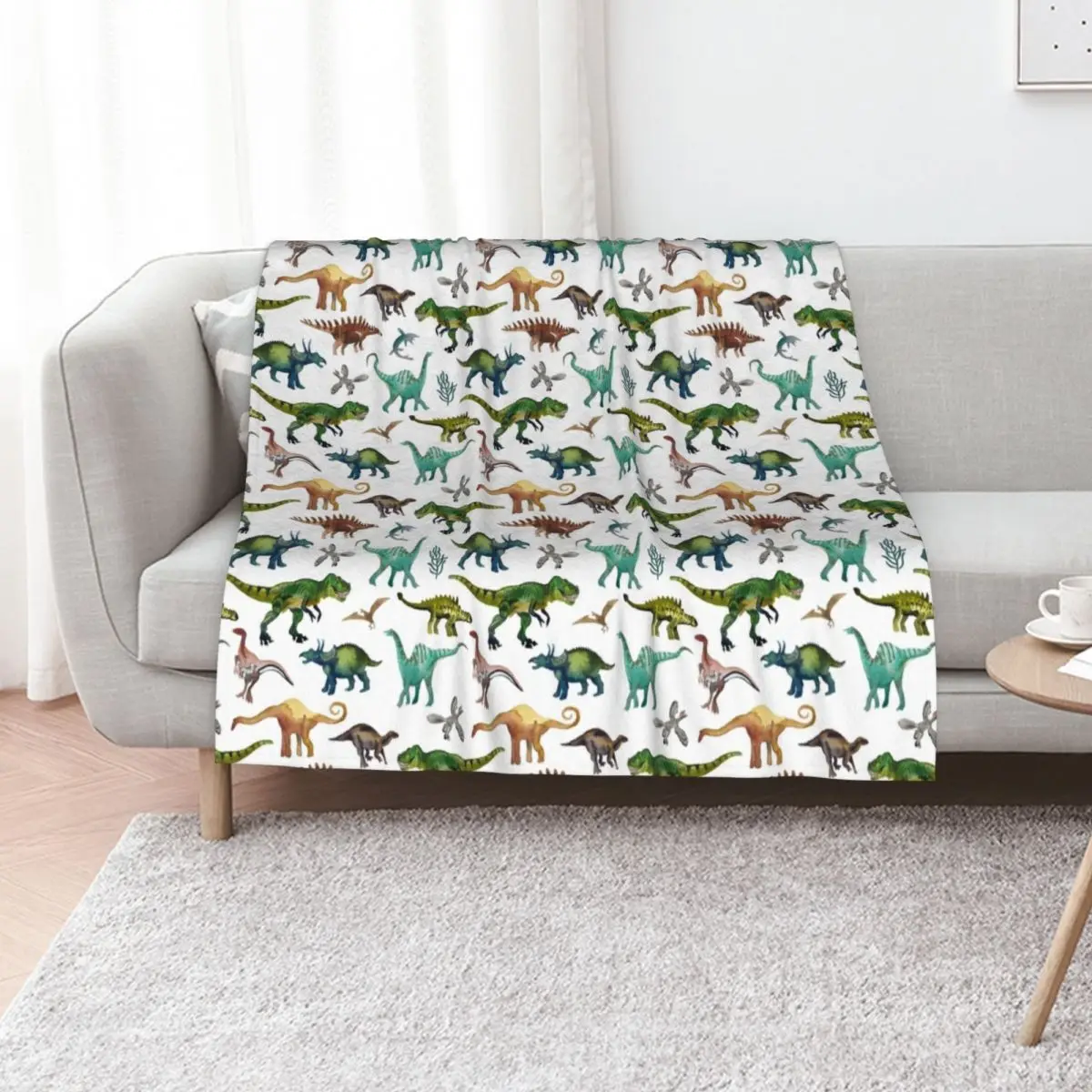 Dinosaurs hand painted watercolor natural colours. Throw Blanket Single Bed covers Plaid on the sofa Soft Big Comforter Blankets