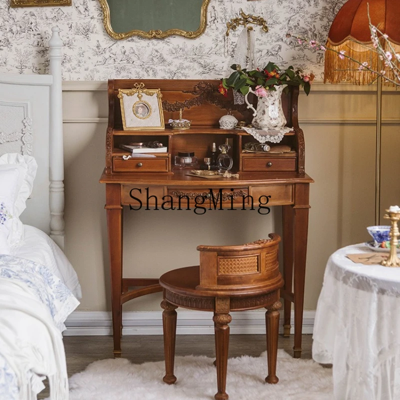 

ZYY wood bay window makeup table integrated storage dresser bedroom chair makeup stool