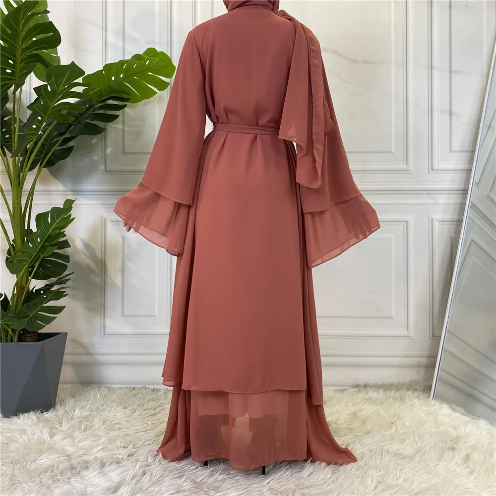 Imagem -04 - Abaya Chiffon Kaftan Muçulmano para Mulheres Vestido Dubai Eid Caftan Marocain Abayas Jilbab Roupas Islâmicas Vestidos Longos Sólidos