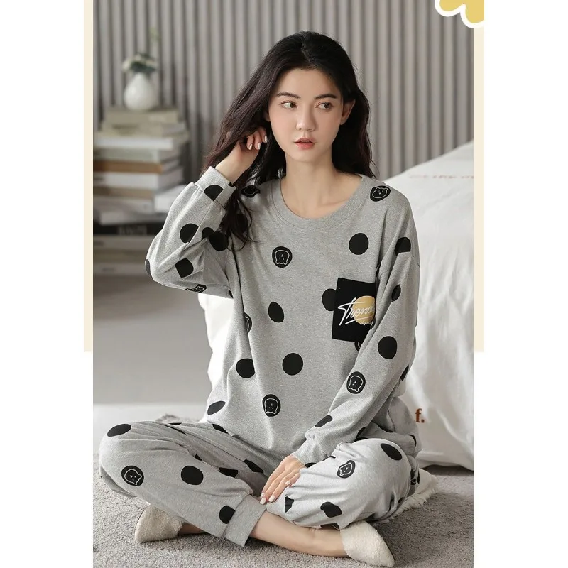 Spring and Autumn Set Korean Version Long Sleeve Large Size All Cotton Maternity Loungewear Comfort 100 Pure Cotton Ms. Pajamas