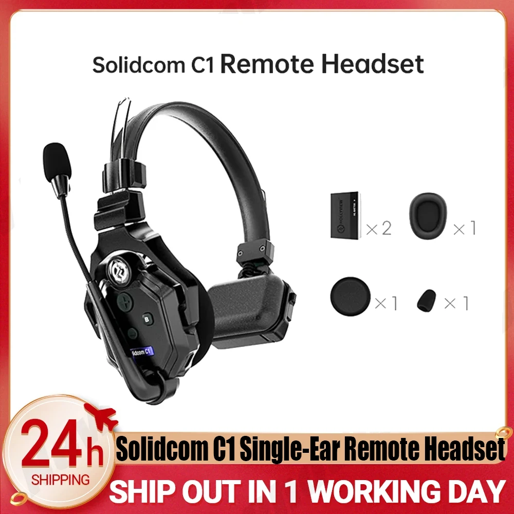 Hollyland Solidcom C1 Full-Duplex Single-Ear Remote Headset Wireless Intercom System for Film and Television Shooting Team