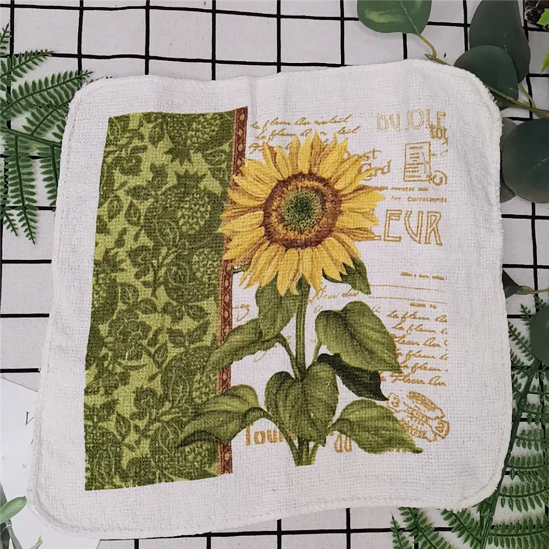 1Pc Small 20x20cm Square Cotton Terry Printed Towel European American Pastoral Flowers Absorbent Kitchen Dishcloth