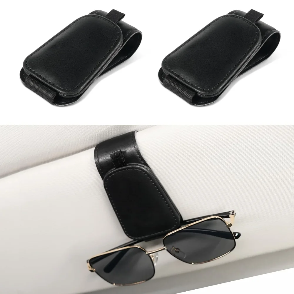 

2 Pack Sunglass Holder for Car Visor Sunglasses Holder Clip Universal Non-Slip Magnetic Leather Glasses Eyeglasses Hanger