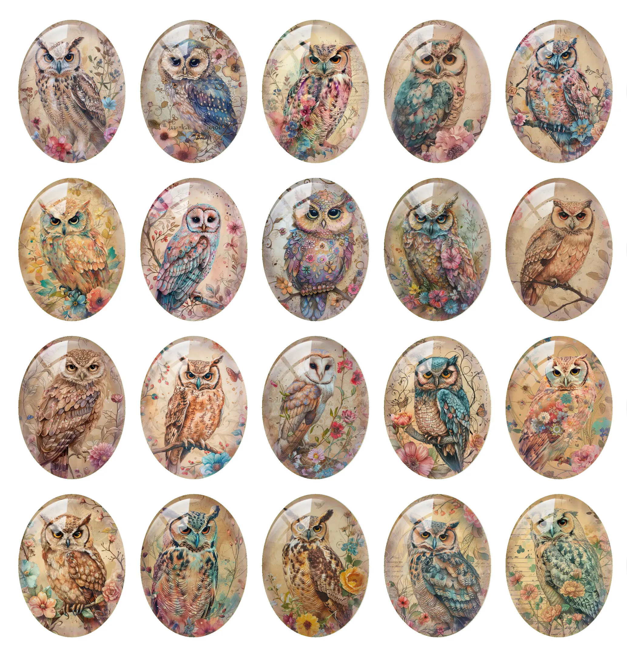 10pcs/lot Halloween Flower Owl Bird Witch Oval Photo Glass Cabochon Flatback Demo Flat Back Cameo For Diy Jewelry Making