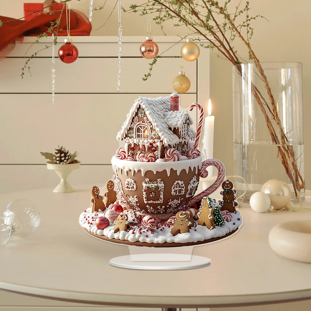 Bohemian Wine Pot Gingerbread Man Cabin  Acrylic Figurine - Elegant Desktop Decor for Bedroom, Perfect Holiday Gift