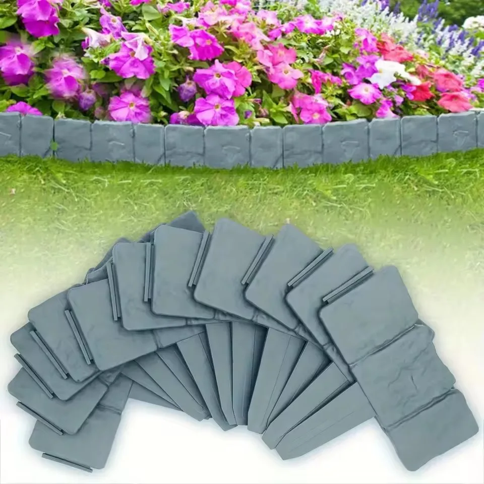

20pcs Garden Fence Imitation Stone Plant Support Stake Outdoor Edging Decorative Border DIY Lawn Yard Landscape Plant Fence