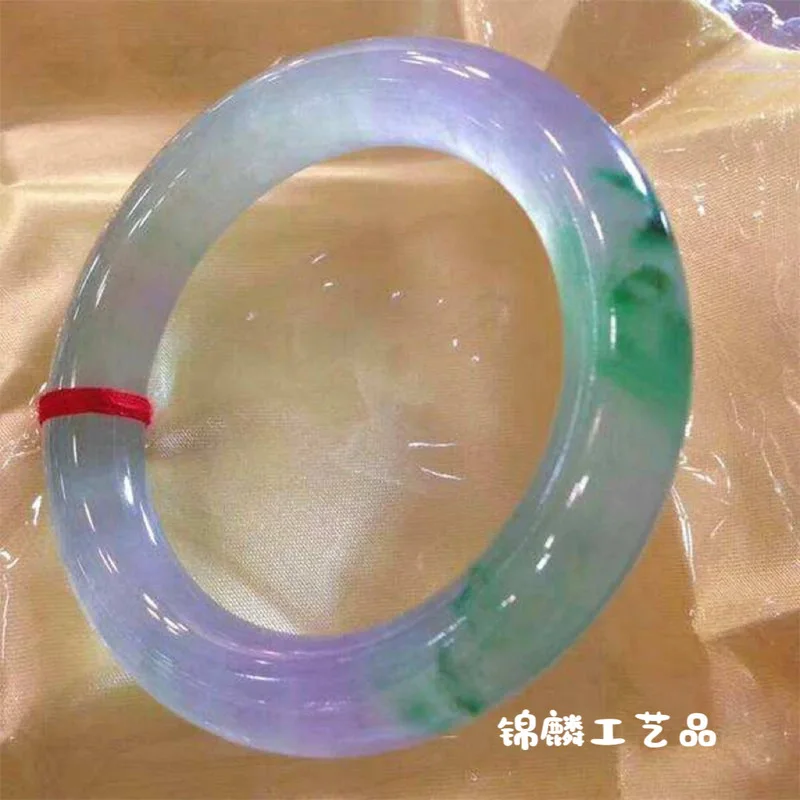 High-quality ice-clear spring-colored jadeite   old mine jade bracelet