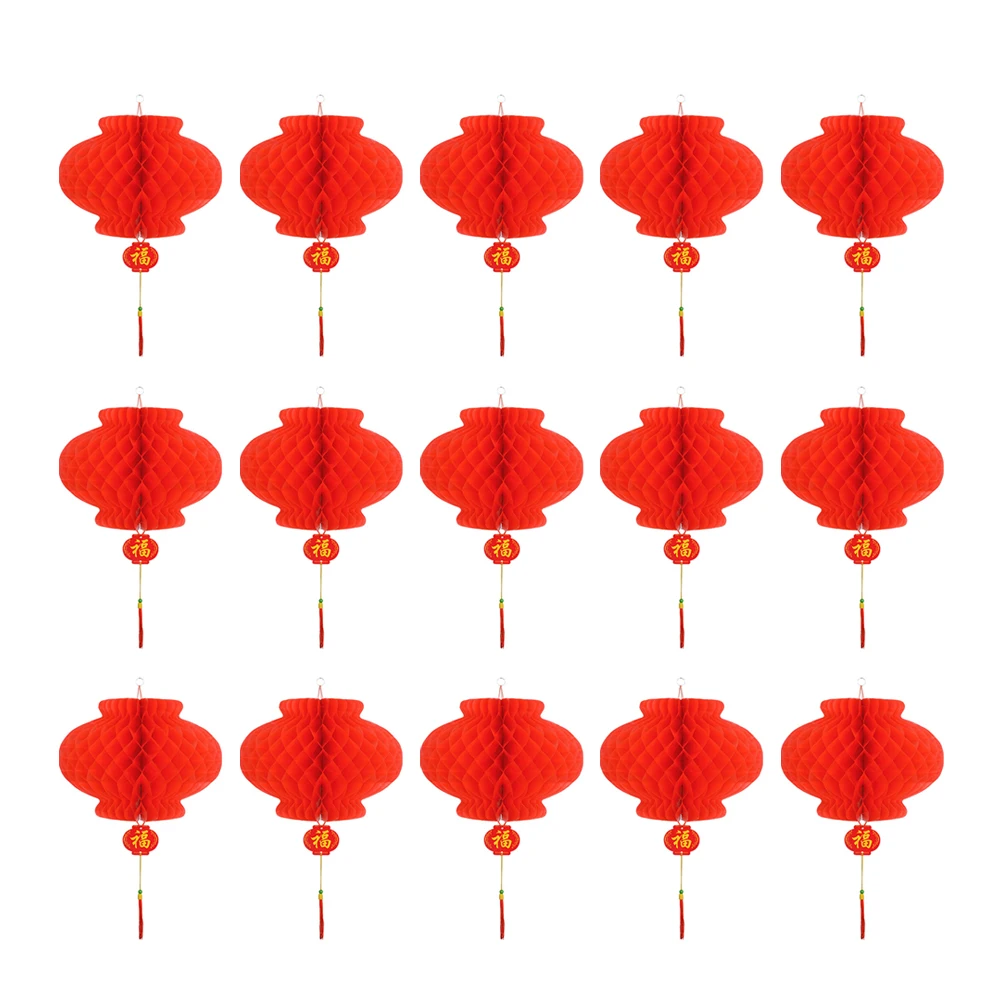 

15 Pcs Honeycomb Festive Lantern Festival Party Decorations Lanterns for outside Red