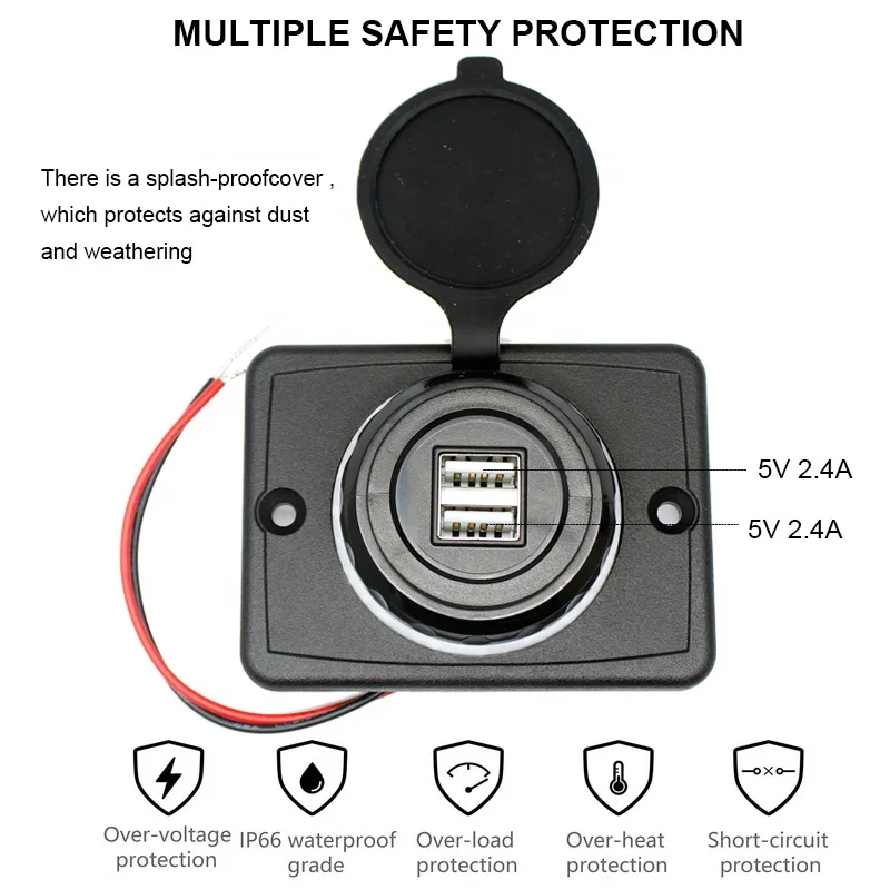 شاحن سيارة للهاتف المحمول 12 فولت - 24 فولت 4.8 أمبير محول شحن سيارة بمنفذ USB مزدوج