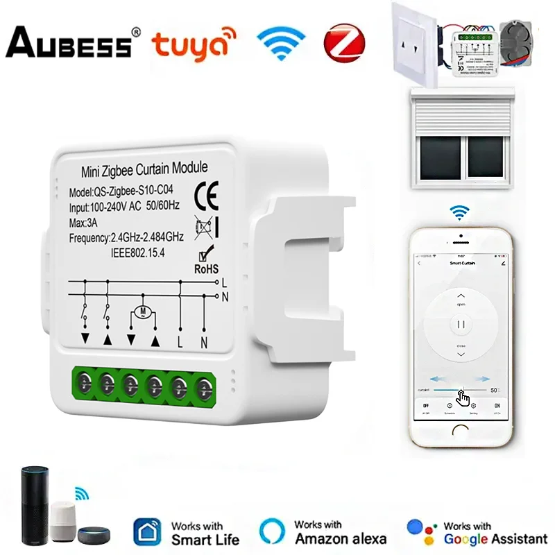 Tuya WiFi/ZigBee Smart Curtain Switch Module Blind Switch for Roller Shutter Electric Motor Support Alexa Google Home Alice