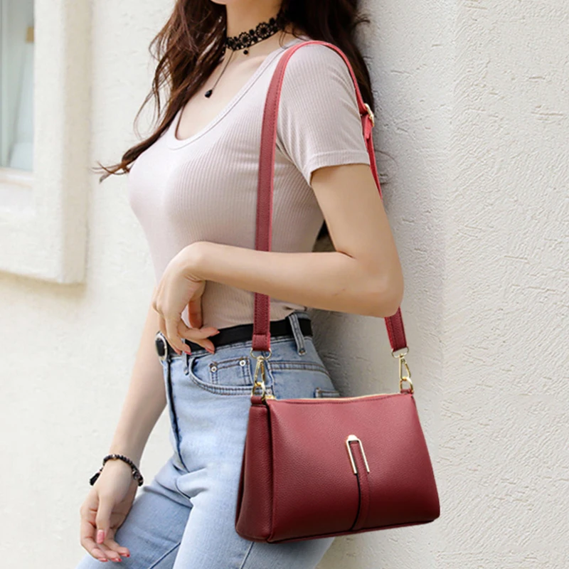 Bolsas de couro genuíno para mulheres, duas alças de ombro, bolsas crossbody para senhoras, bolsas de moda feminina, novas