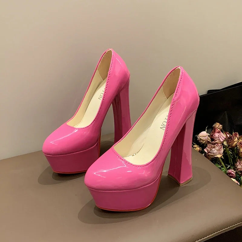 35-43 Big Size Women\'s High Heels Shoes Sexy Red Sole Thick 16cm High Heels Waterproof Platform Walking Club Single Shoes
