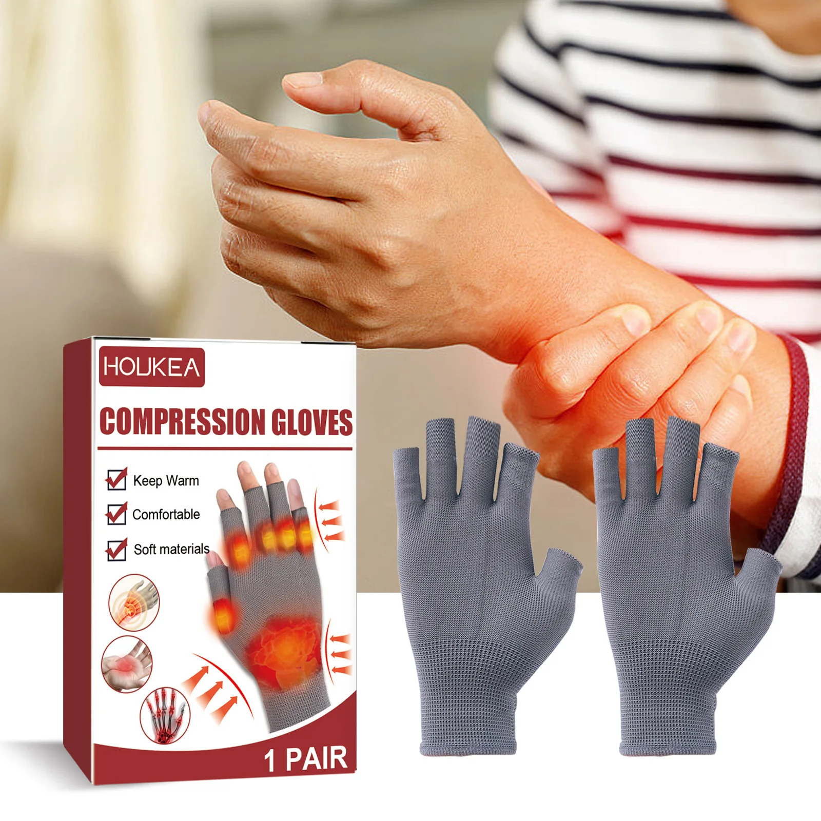 Adult Rheumatoid Compression Hand Glove Osteoarthritis Magnetic Relieve Joint Pain Wrist Support Nylon Open-Finger Health Care