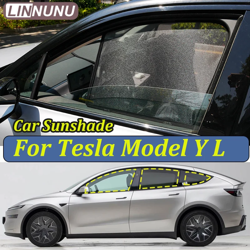 

LINNUNU For Tesla Model Y L 2026 Magnetic Car Sunshade Window Curtain Mesh Sunlight UV Protection privacy Interior Accessories