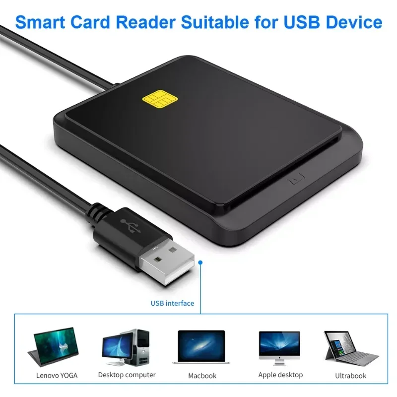 محمول USB 2.0 قارئ البطاقات الذكية DNIE ATM CAC IC ID بطاقة البنك بطاقة SIM شبيه موصل أسود أبيض اللون لنظام التشغيل Windows Linux