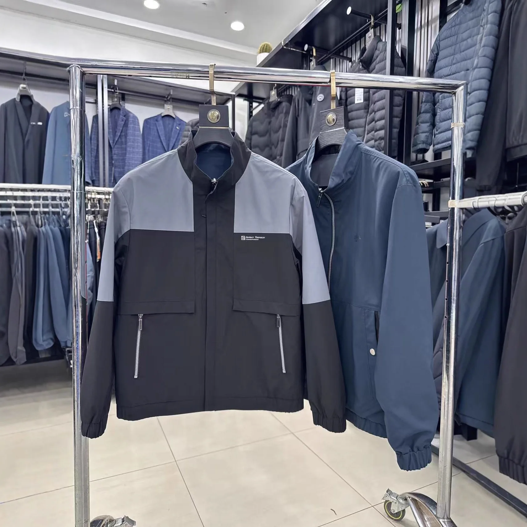 

Double-Sided Wear Casual Stand Collar Men's Jaet Patchwork Zipper Hua Xin Liang Fen Na Mi Xuan Zhong Nian Qun Liang