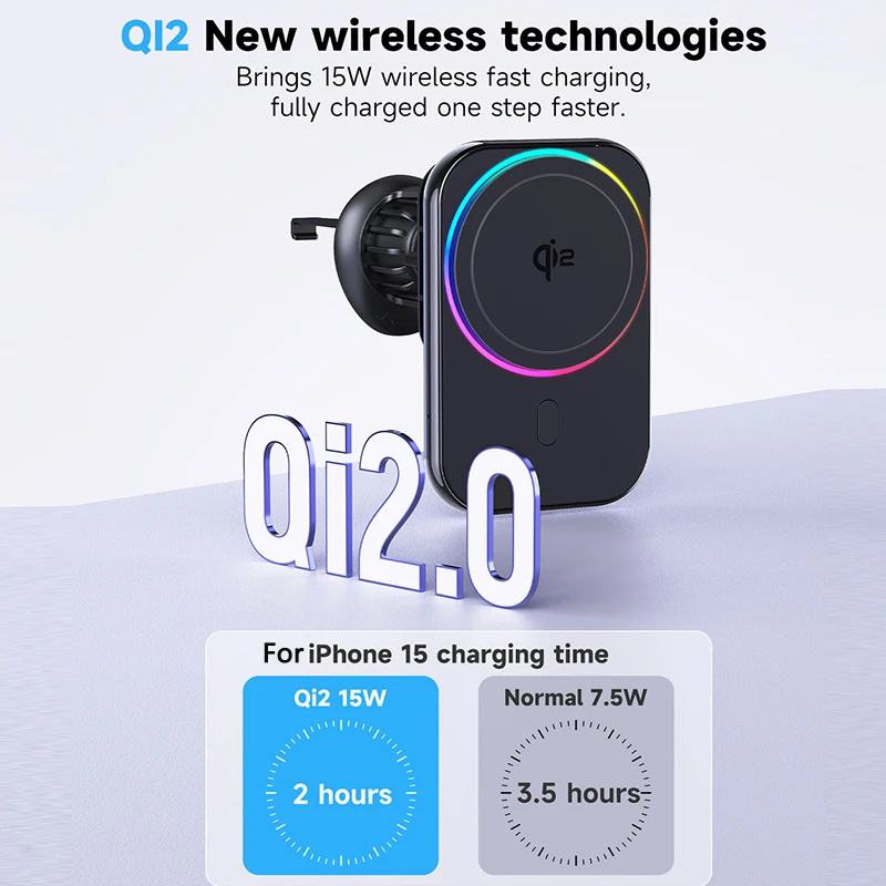 New Arrival qi2 car magnetic wireless charger holder for Apple iPhone15-12 series semiconductor refrigeration car phone stand