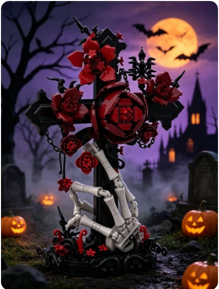 New domestically produced MOC stunning rose cross toy model, suitable for Halloween gift giving and family activities