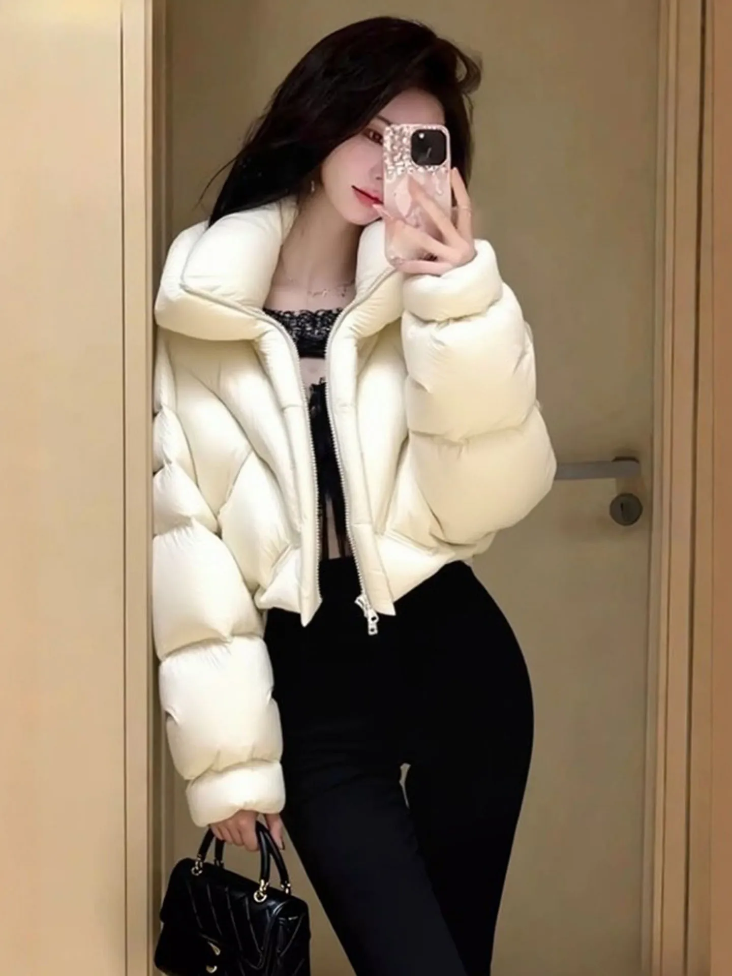 

Sli ort Puffer Jaet, женские белые пуфы из искусственного меха, новинка 2025, зимняя верхняя одежда, корейская теплая одежда стандартной посадки