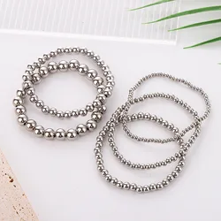 3-8mm New Stainless Steel Beaded Bracelets Jewelry Silver Color Elastic For Women Men Party Bracelets Jewelry Gifts 18cm long