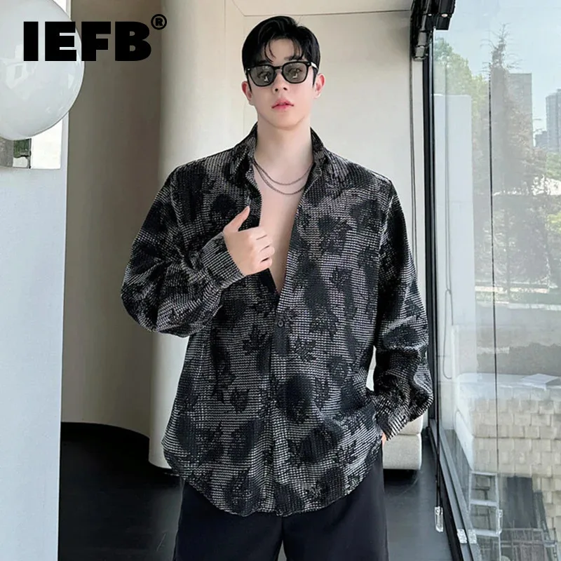 

IEFB Autumn Men's Casual Shirt New Trend Fashionable Korean Bright Silk Embroidery Niche Design Loose Shirt Stylish Top 9C7257