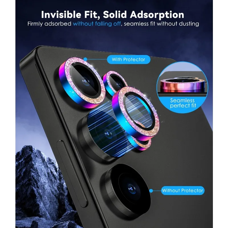 Glitter Decoration Ultra-HD Tempered Glass Camera Lens Cover For Samsung S26 Ultra S25FE S24 Metal Lens Ring Glass Protector Cap