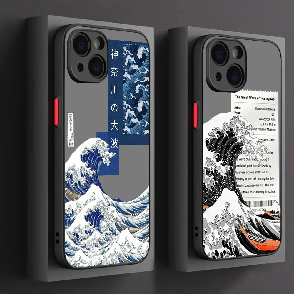 Japan The Great Wave Off Kanagawa Art Cases For iPhone 15 14 13 12 11 XS Pro Max Mini 8 7 Plus SE X XR Phone Case Frosted Cover