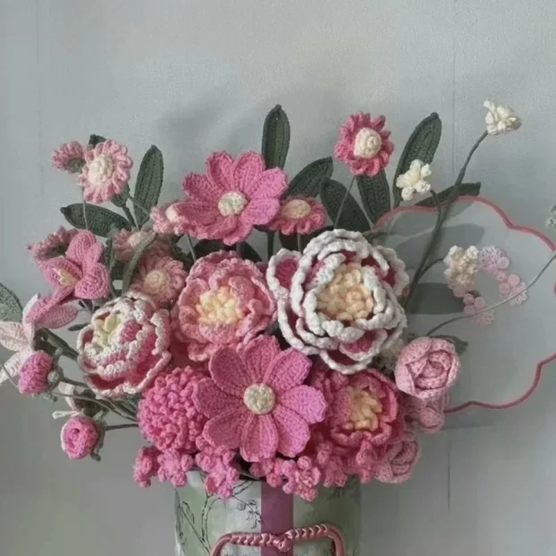 

Handmade yarn hooks, woven flower bouquets, home decor, dining table ornaments