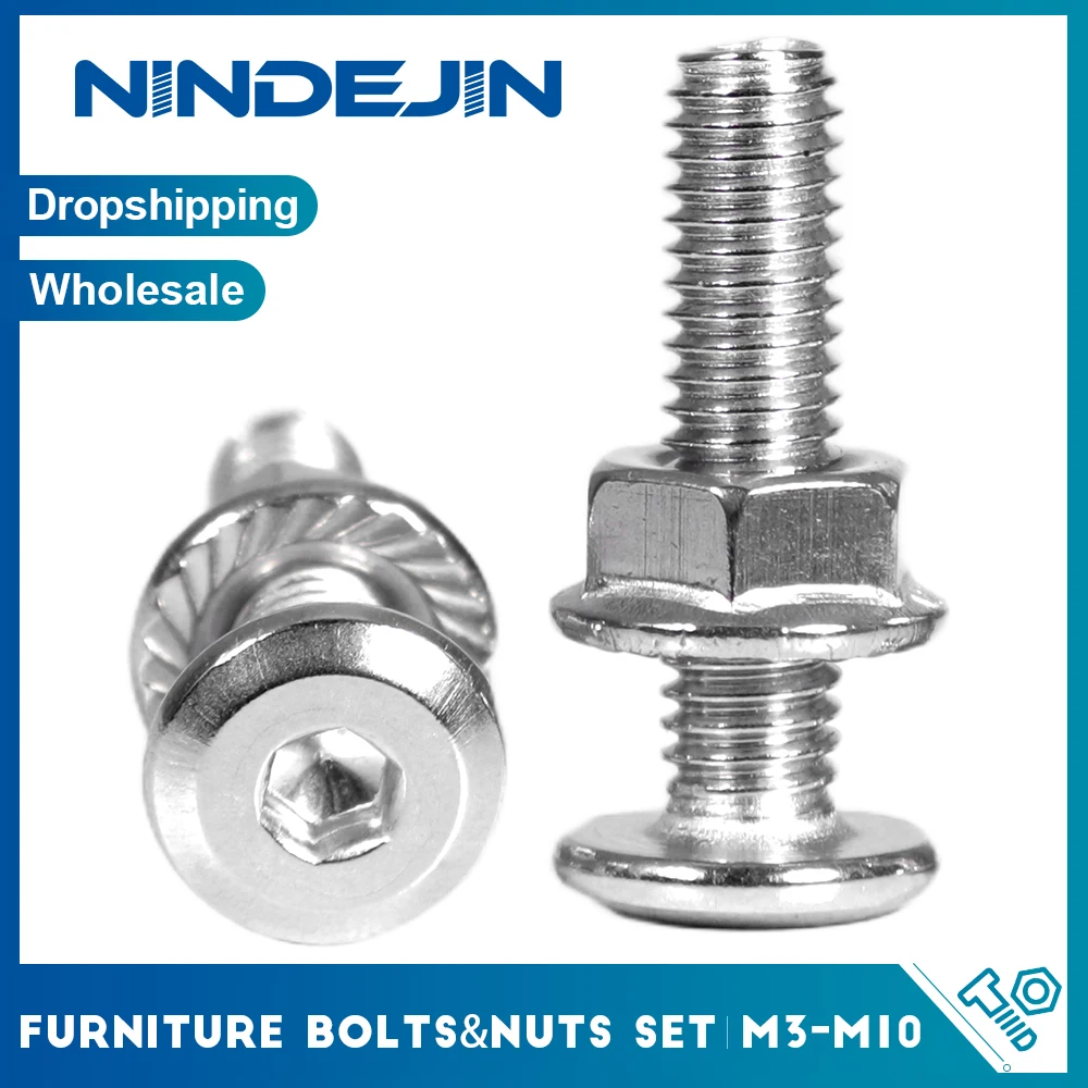 Flat Head Hex Socket Furniture Screw and Nuts Assortment Kit 304 Stainless Steel M2.5 M3 M4 M5 M6 M8 M10 M12