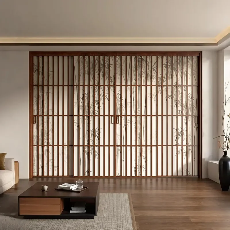 for Song Aesthetic Aluminum Alloy Bamboo Shadow Sliding Door Antique Study Kitchen Tea Room Living Room Partition Quadruple