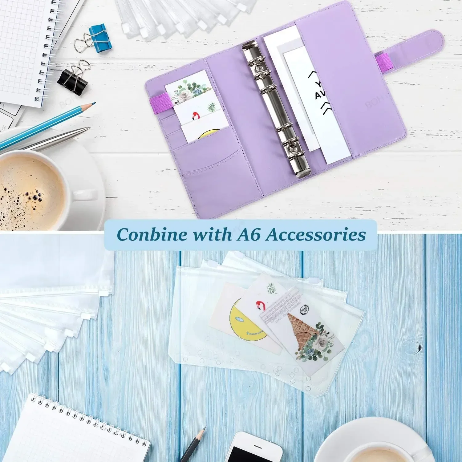 A6 Binder Budget Notebook Cash Envelope Organizer System Clear Zipper PU Leather Planner Pockets Expense Budget Sheets