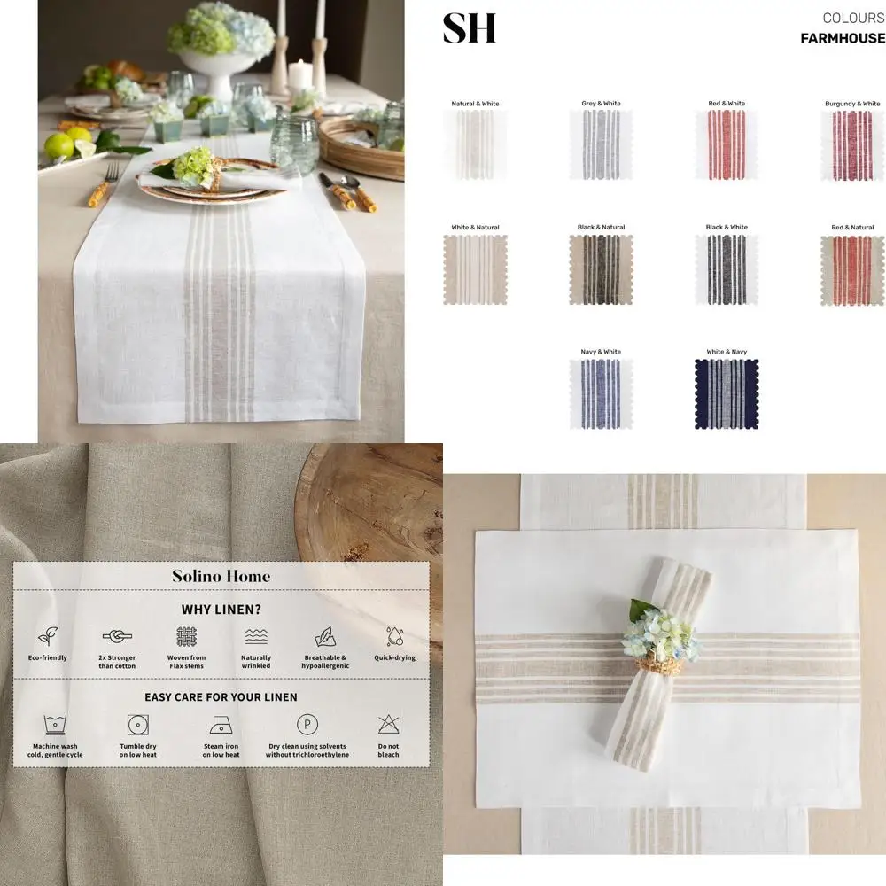 

Настольная дорожка из 100% чистого льна размером 14x156 дюймов — натуральный белый цвет для столовой в фермерском доме и Дня благодарения