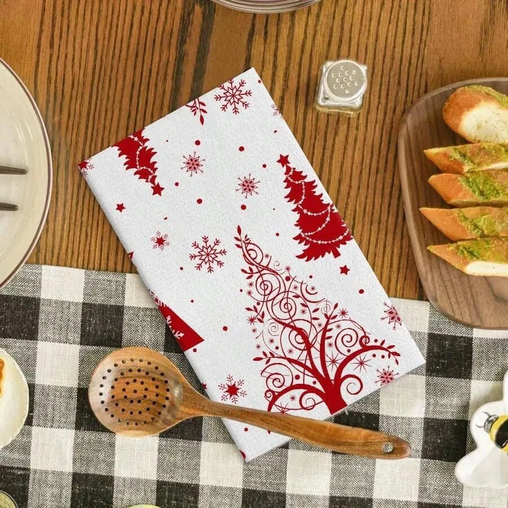 Dish Cloths Printed Kitchen Hand Towels Microfiber Cotton Blend Towels Reusable Christmas Cleaning Towels For Christmas Home Car