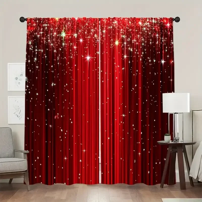 

Elegant red curtains, pole bag curtains, bedroom and living room decorations, home decorations, Christmas decorations
